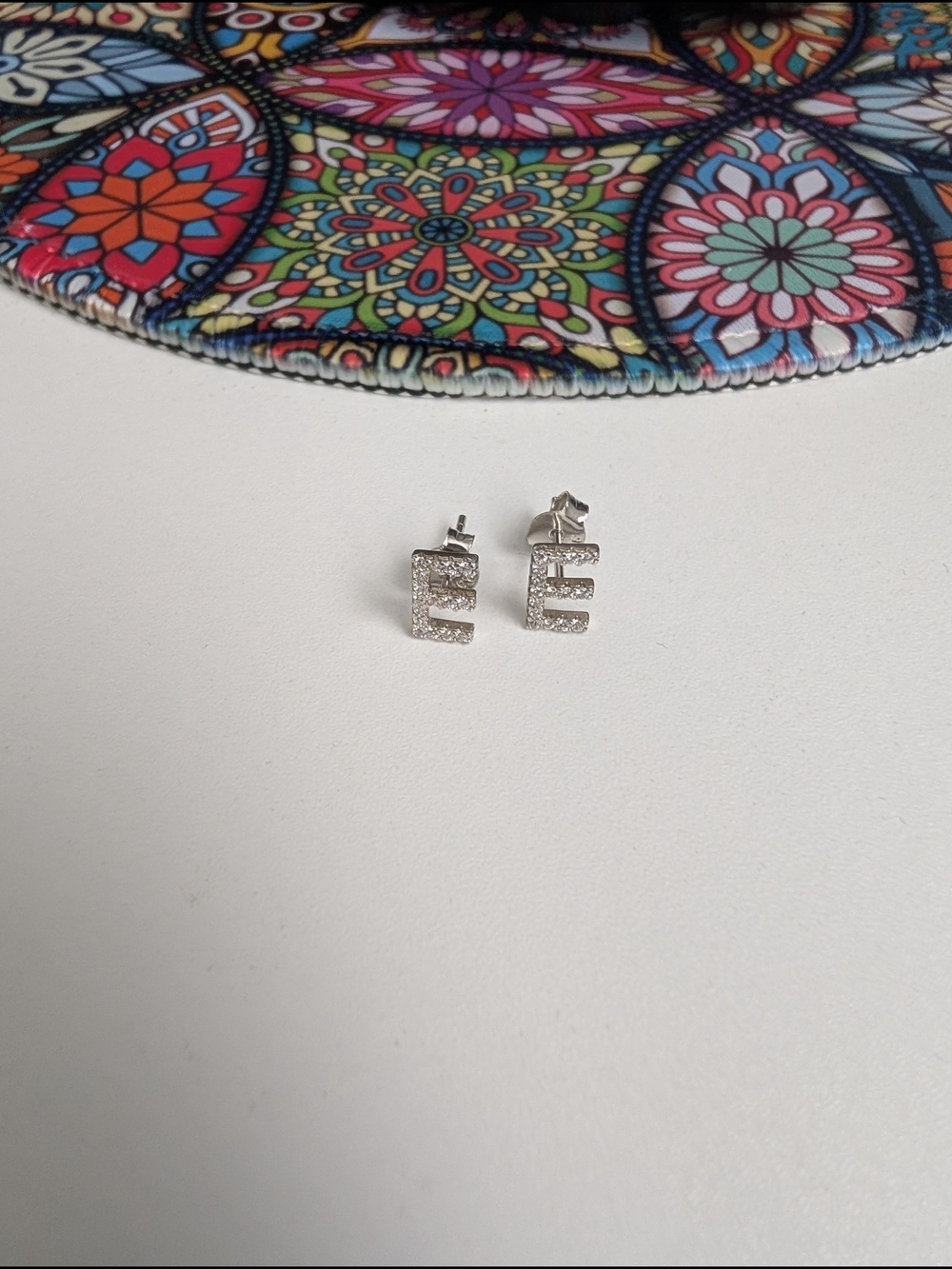 Sterling Silver Pavé Initial E Stud Earrings - Silver